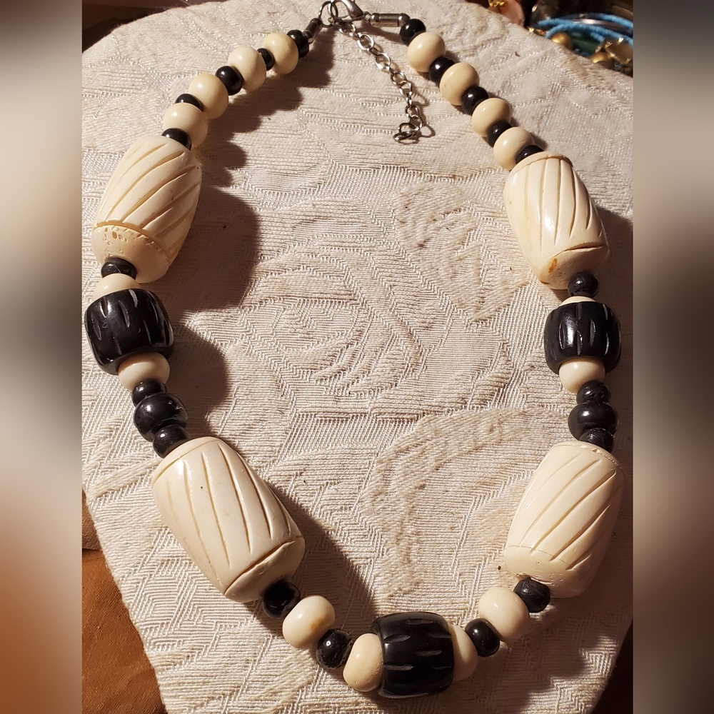 African Large Brown Cream Bead Statement Choker Necklace